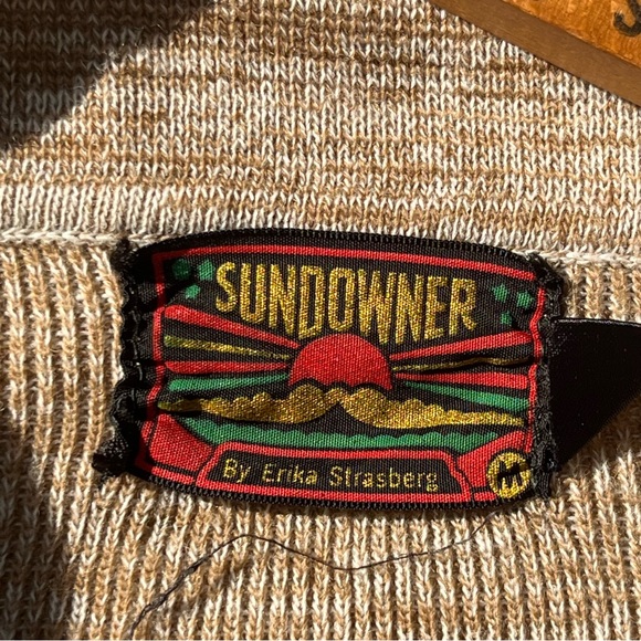 Vintage 70s Knit Space Dye Geometric Collared V-Neck Long Sleeve Brown Sweater - Picture 10 of 10